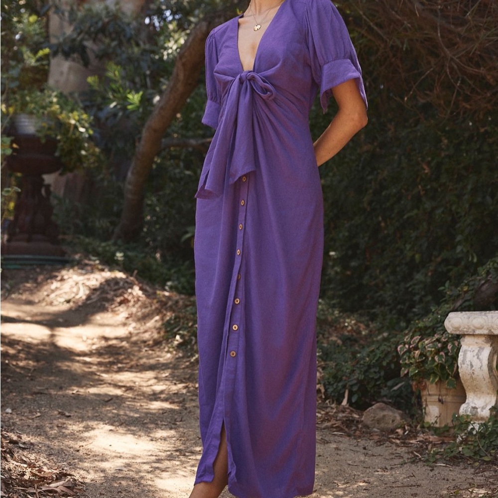 Free People Violet Tie-Front Button Maxi Dress